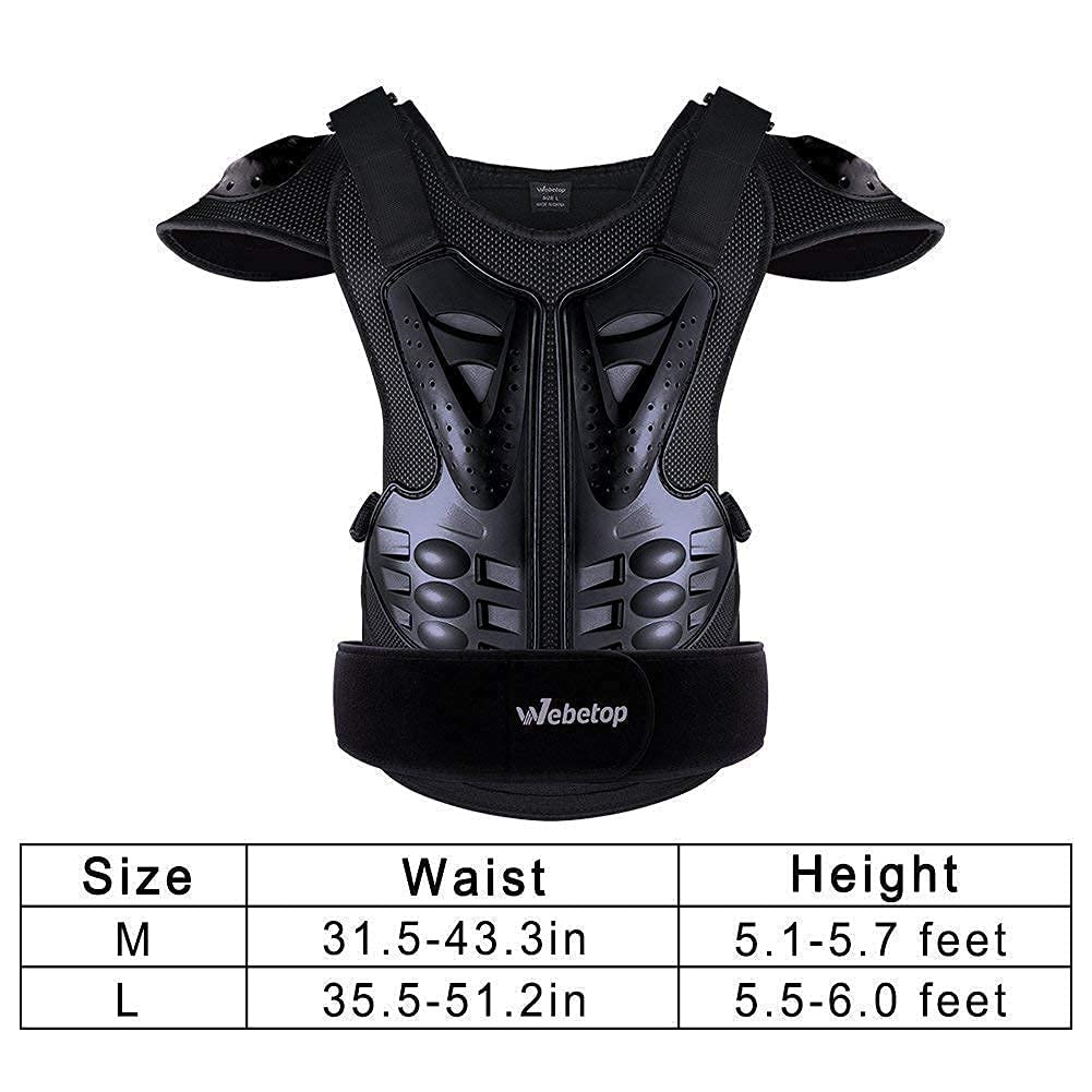 Webetop Dirt Bike Body Armor Vest - Chest & Spine Protector for Kids & Adults (Size L) - Impact Protection for Dirt Biking, Motocross, ATV Riding & Snow Skiing