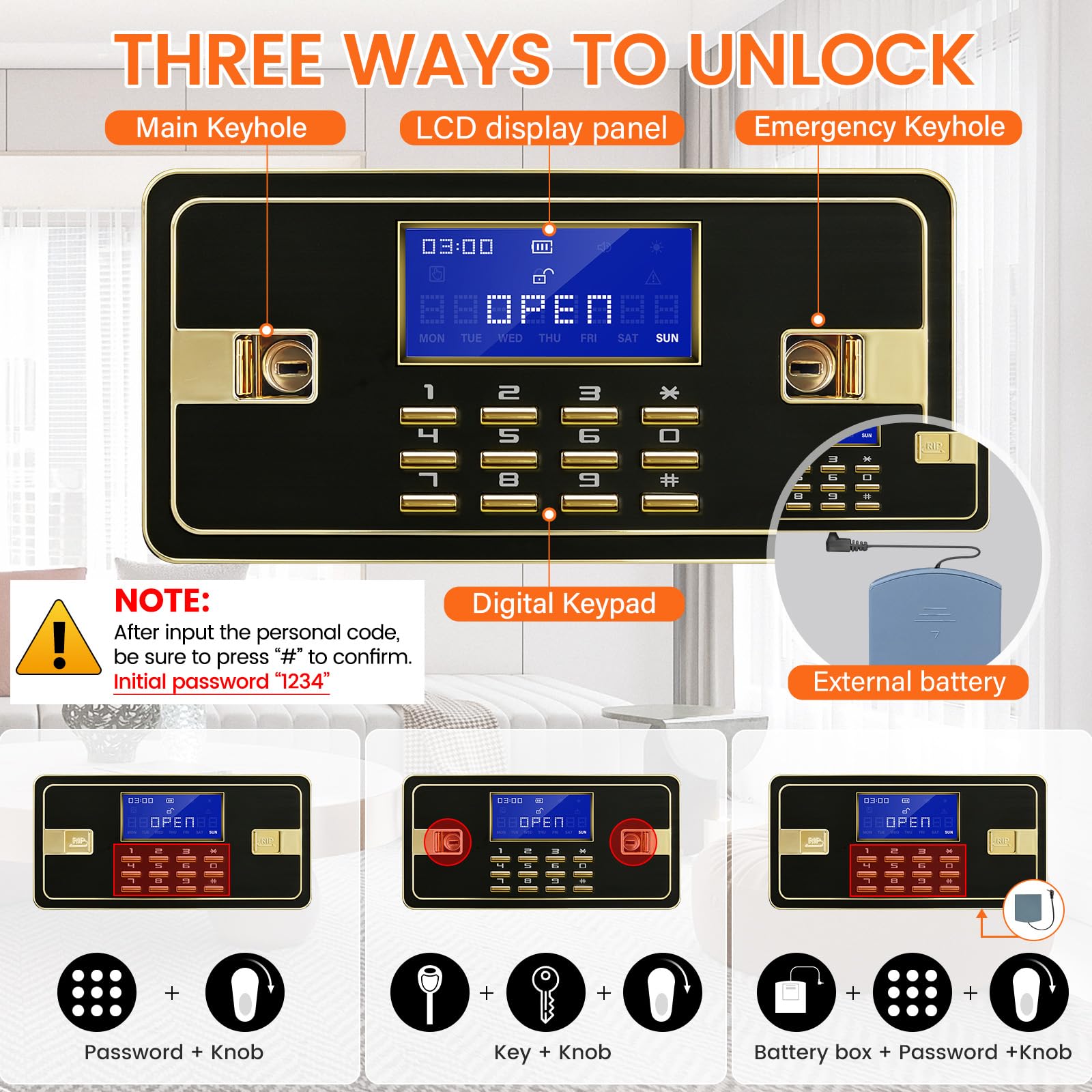 5.3 CuFt Fireproof Waterproof Digital Safe Box - Heavy Duty Home Security Safe with Programmable Keypad, Inner Lock Box & Fireproof Bag - Secure Documents, Firearms, Medicine & Valuables - Ideal for Home, Office & Business Use