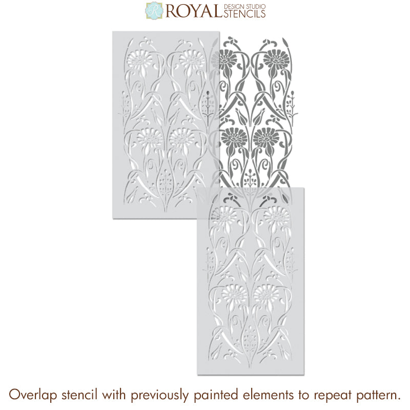 Ophelia Nouveau Floral Stencil - Decorative Wall Art Stencils for DIY Painting, Home Decor, and Craft Projects | Perfect for Bedroom, Living Room, and Wedding Decorations