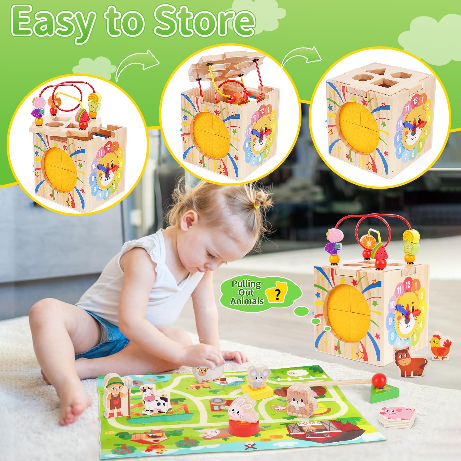 Montessori Wooden Activity Cube Toys for Toddlers 1-3 Years - Educational Learning & Sensory Toys for 1 2 3 Year Old Boys & Girls - Perfect First Birthday, Christmas Gifts for Infants - Ideal for Daycare, Preschool & Home Playtime