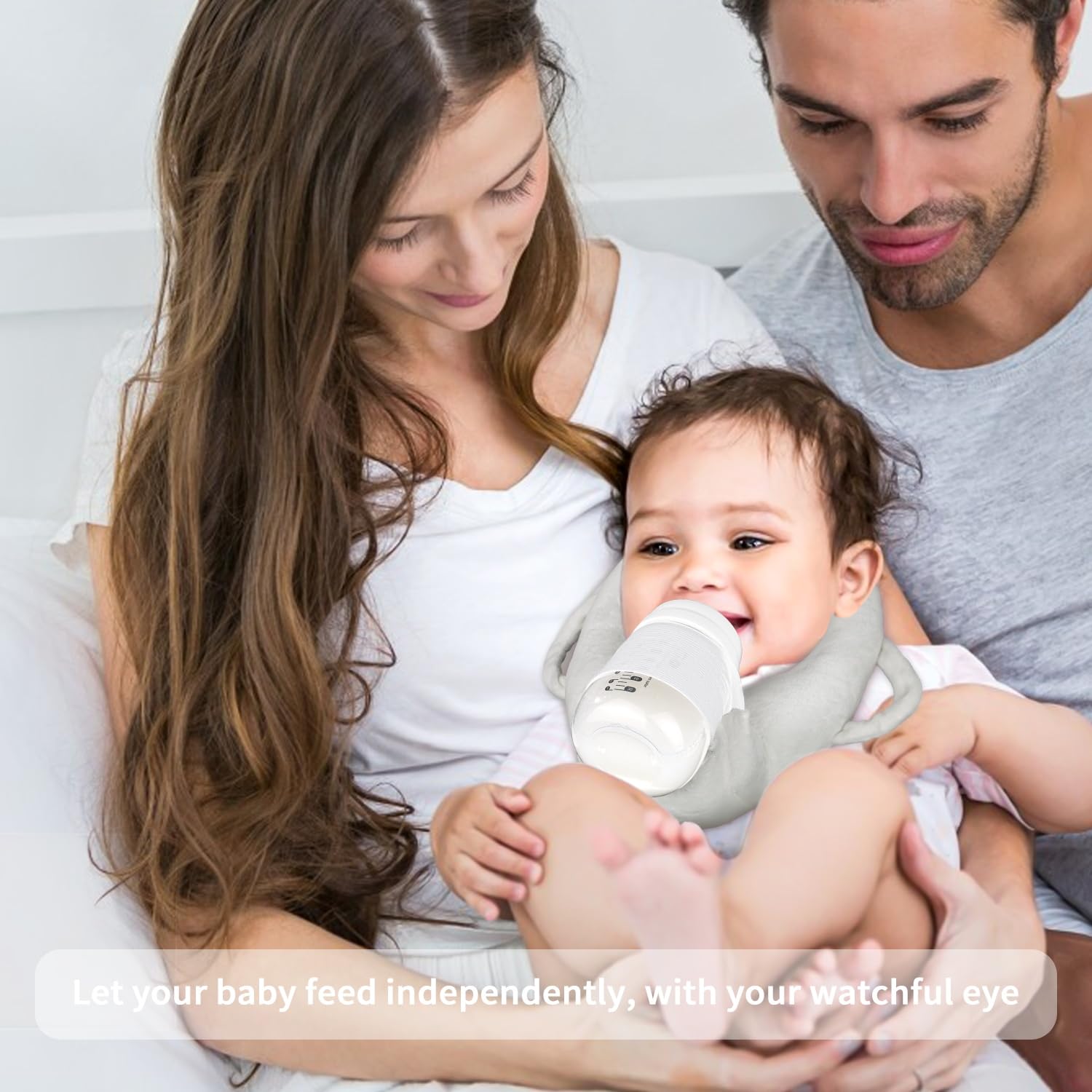 2 Pack Hands-Free Self Feeding Baby Bottle Holder - Adjustable Baby Bottle Propper with Side Handles for Twins, Gray | Perfect for Newborns, Infants & Toddlers During Feeding Time, Travel & Playtime