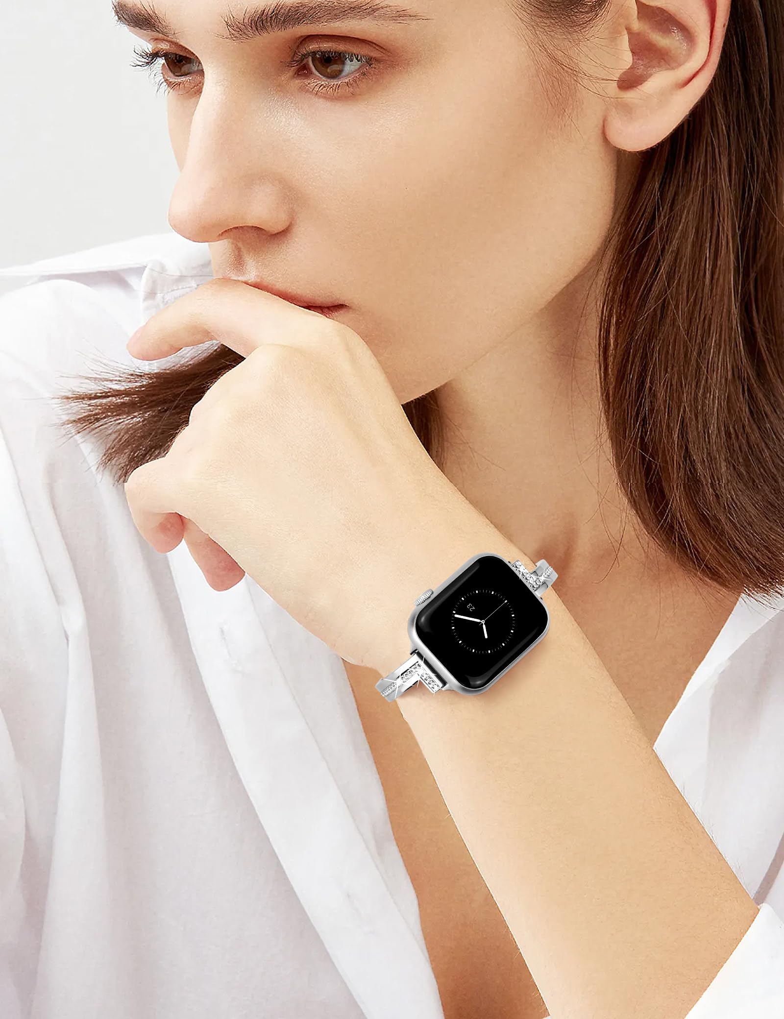 Slim Metal Watch Band for Women - Adjustable Apple Watch Bands 38mm 40mm Compatible with iWatch Series 9/8/7/6/5/4/3/2/1/SE - Elegant Dressy Bracelet for Everyday Wear, Office & Special Occasions - Perfect Gift for Her