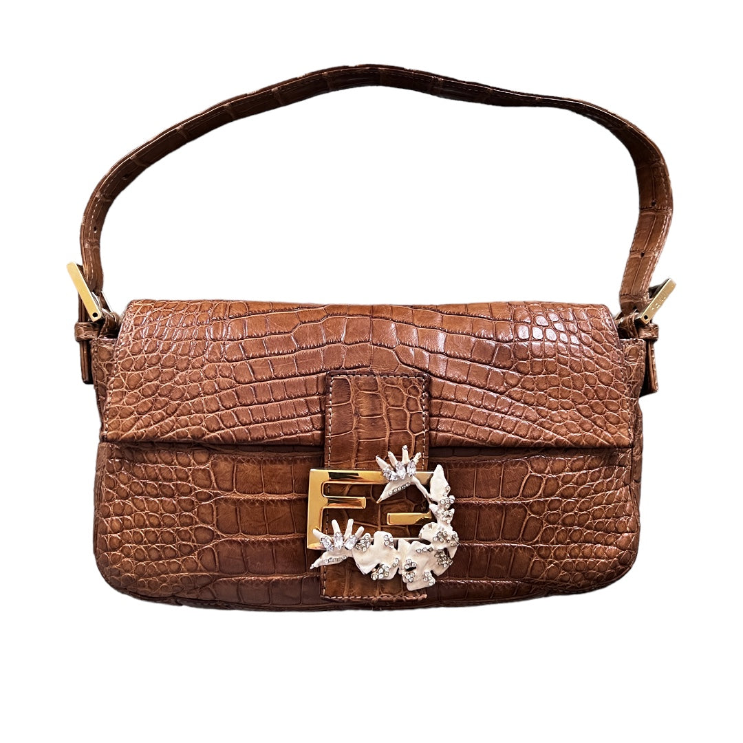 Vintage Fendi Crocodile Leather Enamel Baguette Handbag - Luxury Designer Purse for Women, Perfect for Evening Parties & Special Occasions