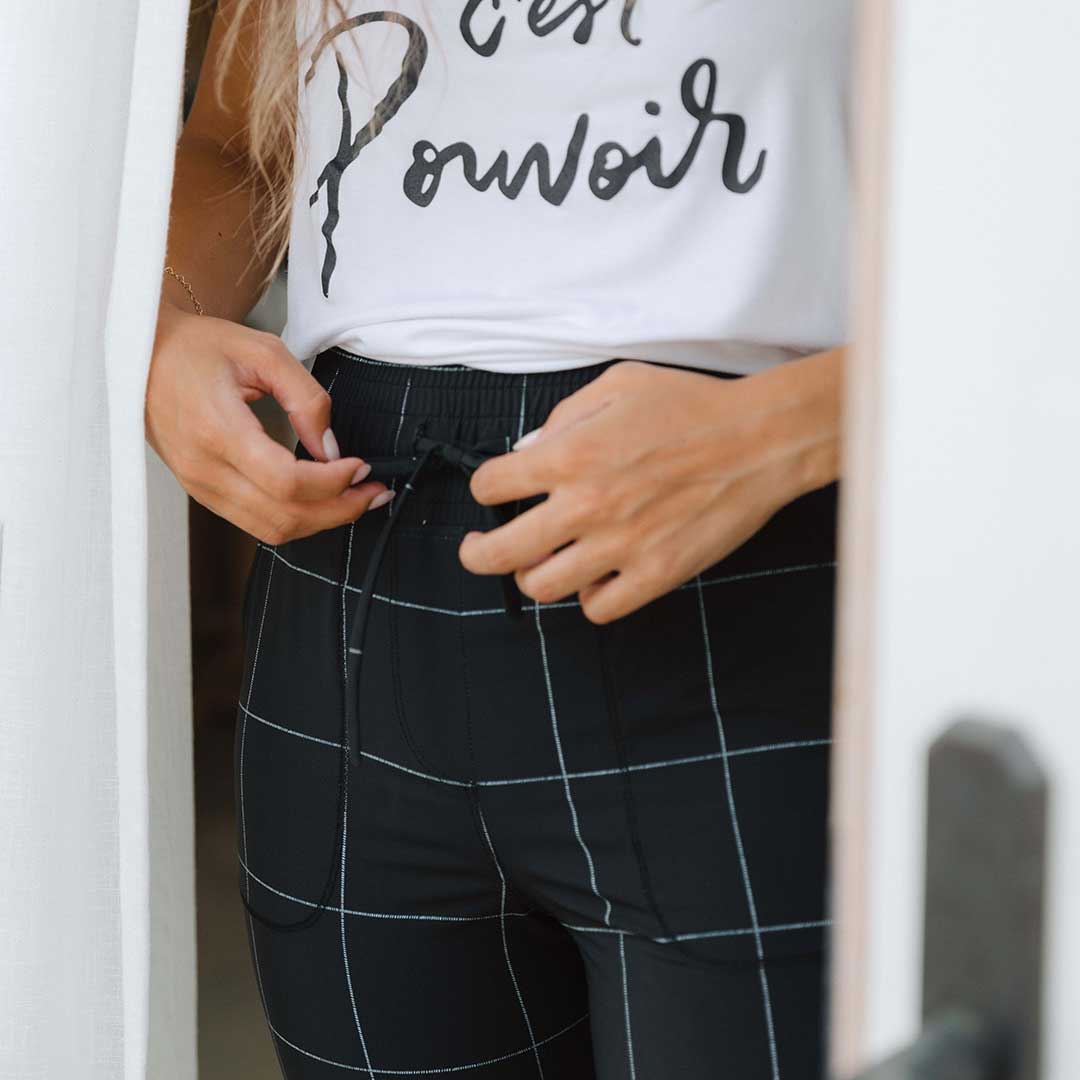Destination Joggers for Men - Stylish Black Windowpane Pattern Lounge Pants - Perfect for Home Relaxation, Casual Outings & Travel