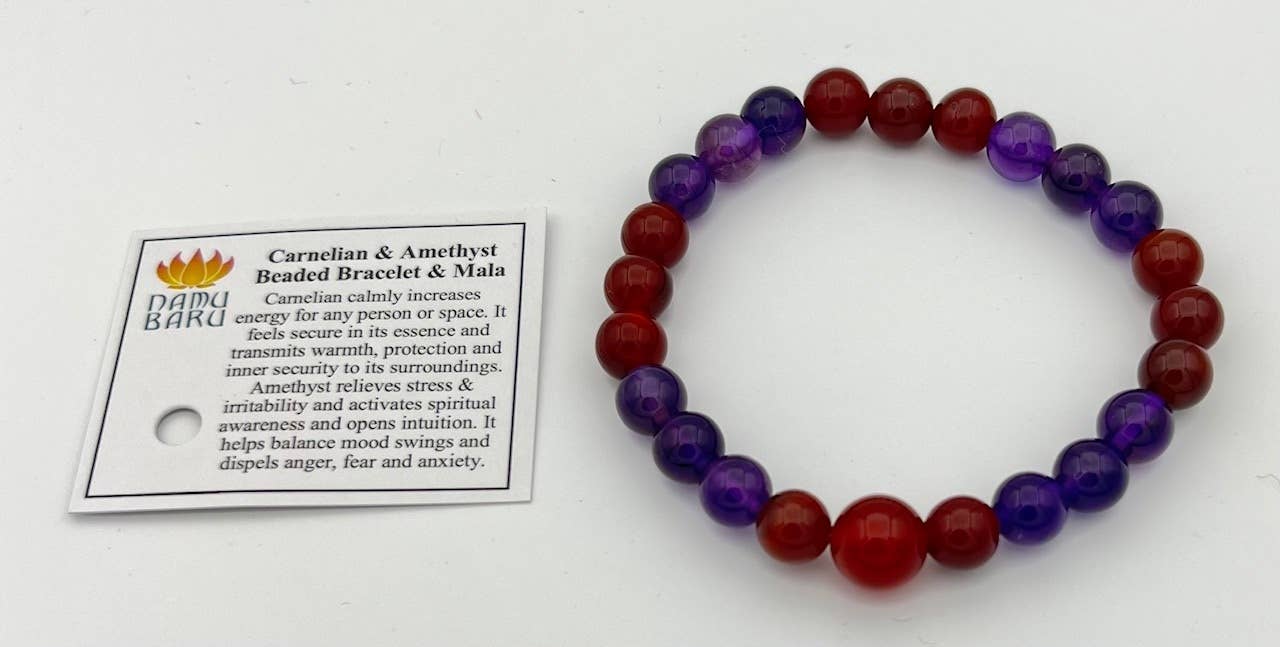 Natural Carnelian & Amethyst Beaded Bracelet - 8mm Healing Stone Wrist Mala for Meditation, Yoga & Positive Energy - Handmade Spiritual Jewelry Gift for Women