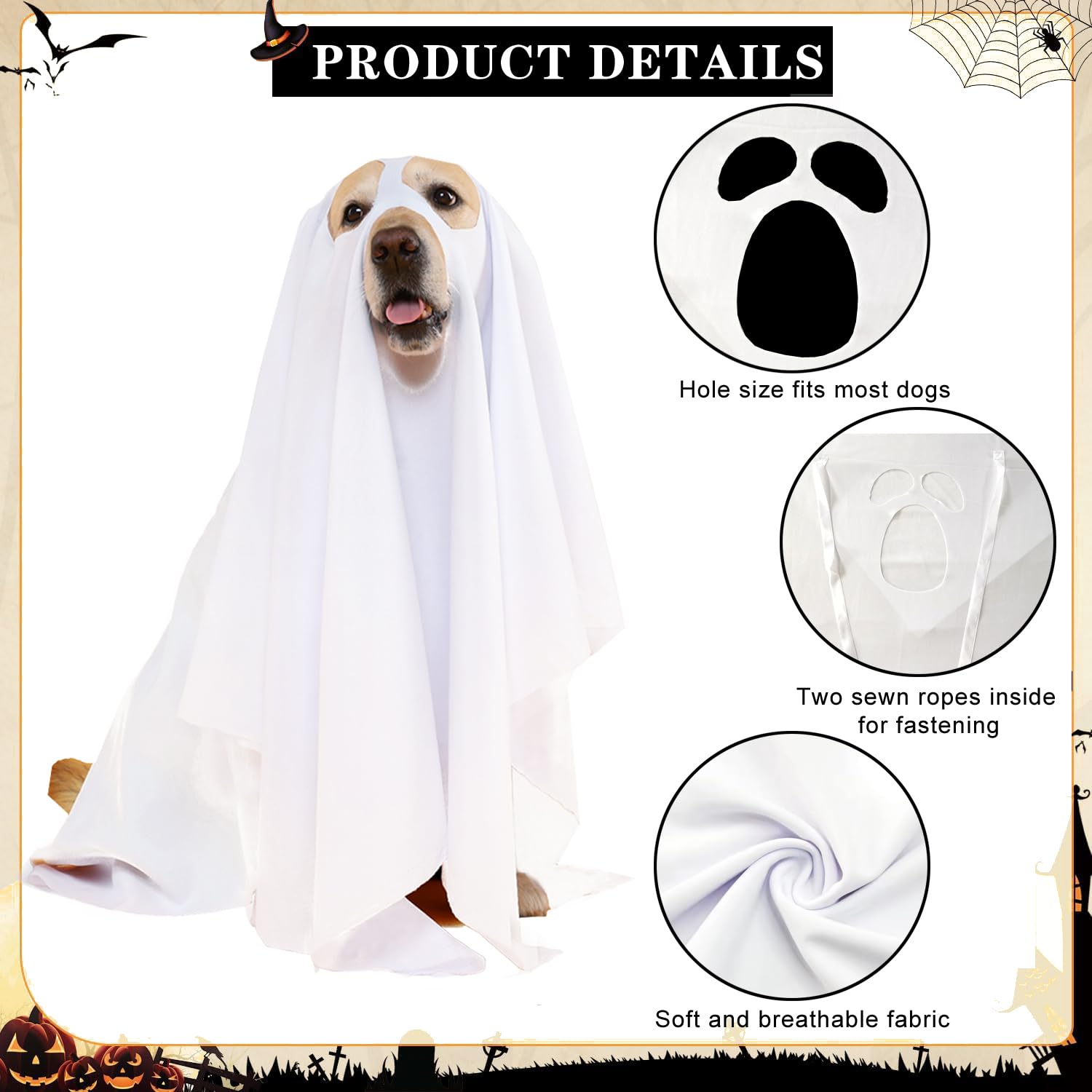 Halloween Ghost Dog Costume - White Pet Ghost Costume for Dogs & Cats - 27.5 x 39.3 inches (70x100cm) - Perfect for Trick or Treat, Halloween Parties & Pet Cosplay Fun