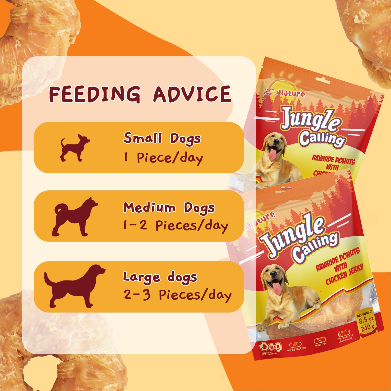 Premium Long-Lasting Dog Treats - Chicken Wrapped Rawhide Donuts for Medium & Large Dogs | Natural Chewy Chews for Dental Health | Perfect for Training Rewards & Playtime Snacks