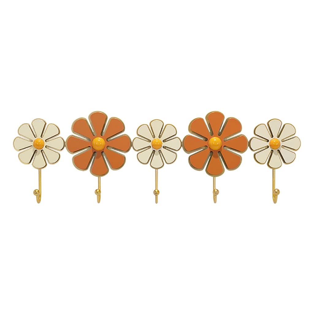 GUOWEI Decorative Daisy Wall Hooks - Hand-Painted Iron Coat Rack for Hanging Coats, Hats, Keys & Towels - Vintage Floral Wall Art Decor (78cm) - Perfect for Entryway, Bedroom & Bathroom Organization