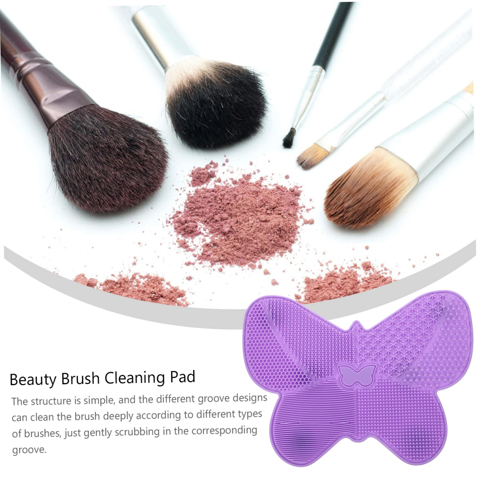 Beavorty 2 Pack Silicone Makeup Brush Cleaning Mat - Reusable Cosmetic Brush Cleaner Pad, Scrub Pad for Makeup Tools, Purple Silicone Beauty Accessories (Perfect for Home & Professional Makeup Brush Cleaning)