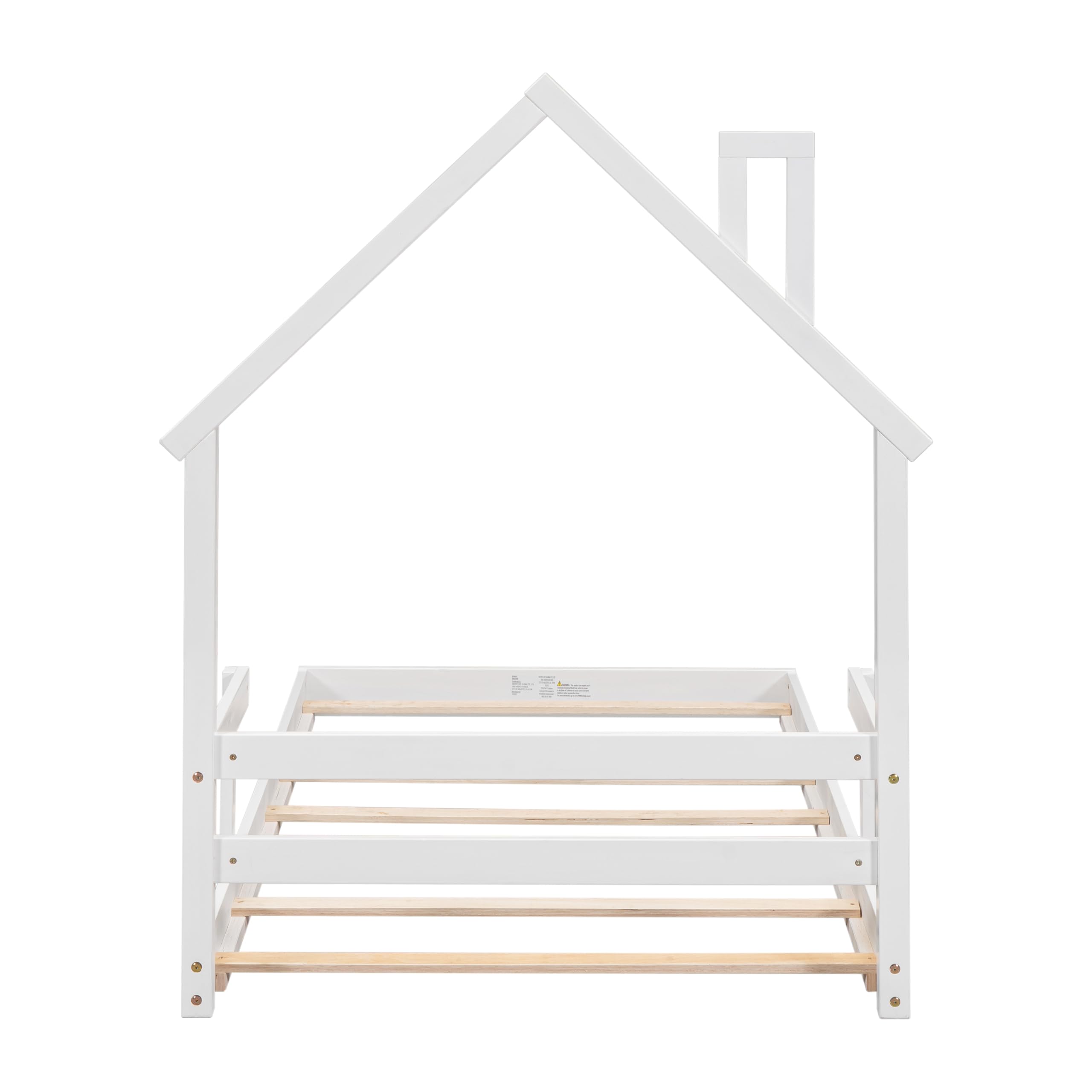 Bellemave Twin Size House-Shaped Headboard Floor Bed for Kids - Montessori Wooden House Bed with Safety Handrails & Slats - Perfect for Girls & Boys Bedrooms (Twin, White) - Ideal for Montessori Rooms, Playrooms & Kids' Bedrooms