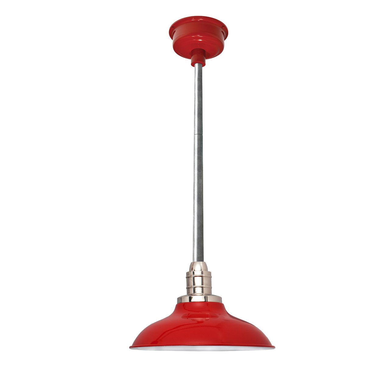 Cocoweb 12 Inch LED Peony Ceiling Barn Light Fixture - Red with Galvanized Silver Down Rod - Perfect for Farmhouse, Porch, Garage & Outdoor Lighting