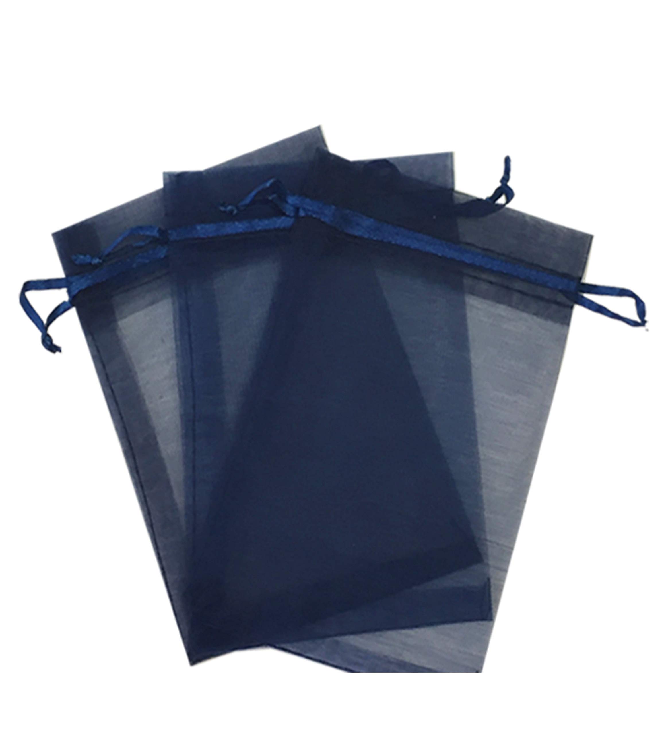 50 Pcs Navy Blue 5x7 Inches Sheer Drawstring Organza Bags for Jewelry, Wedding Favors, Party Gifts & Candy - Premium Gift Pouches for Bridal Shower, Baby Shower, Birthday Party Decorations [Kyezi Design and Craft]