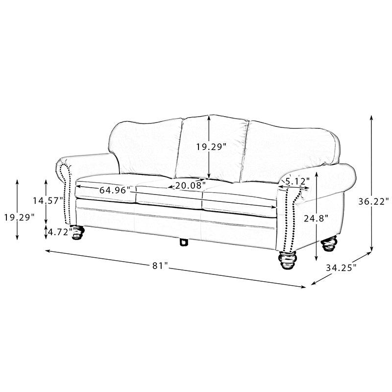 Flavio 81 Genuine Leather Sofa - Premium Full Grain Leather Couch for Living Room, Lounge & Office - Comfortable Modern Sectional Sofa with Sturdy Wood Frame