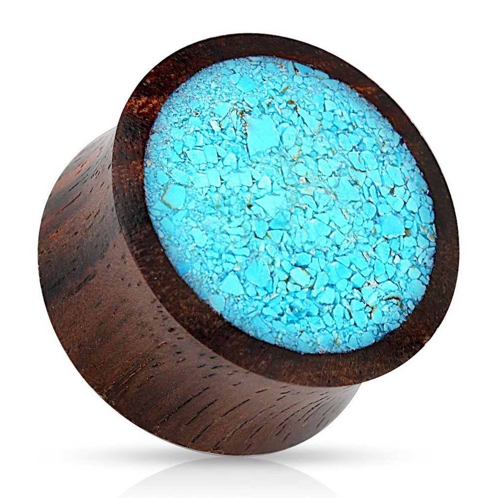 Turquoise Wood Saddle Ear Plugs - Organic Fit for Jewelry Lovers