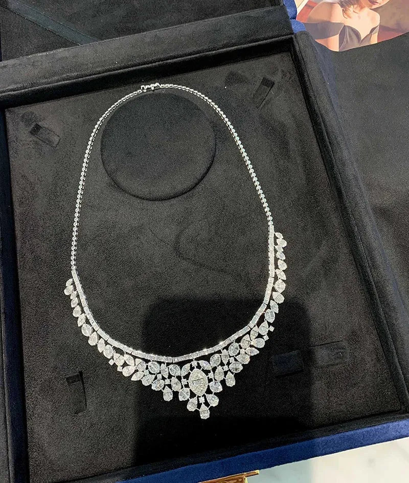 18K White Gold Diamond Necklace for Women - 7.3 Carat Real Natural Diamond Luxury Pendant - Elegant Shiny Design for Senior Banquets, Anniversaries & Special Occasions