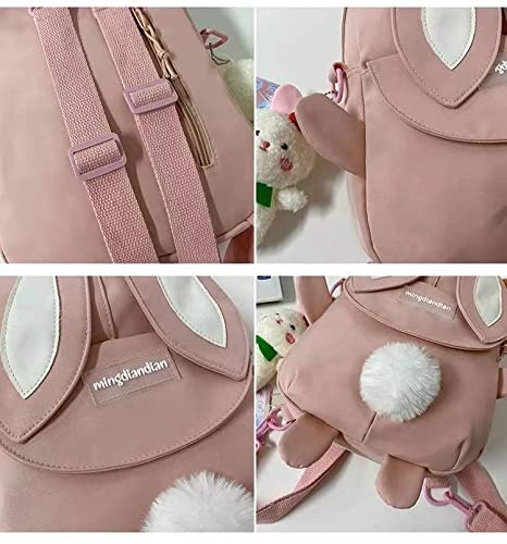 Cute Bunny Ear Backpack with Adorable Bear Charm - Girls School Backpack for Teens, Lightweight Book Bag & Travel Rucksack (Small, Blue) - Perfect for School, College, Travel & Daily Use