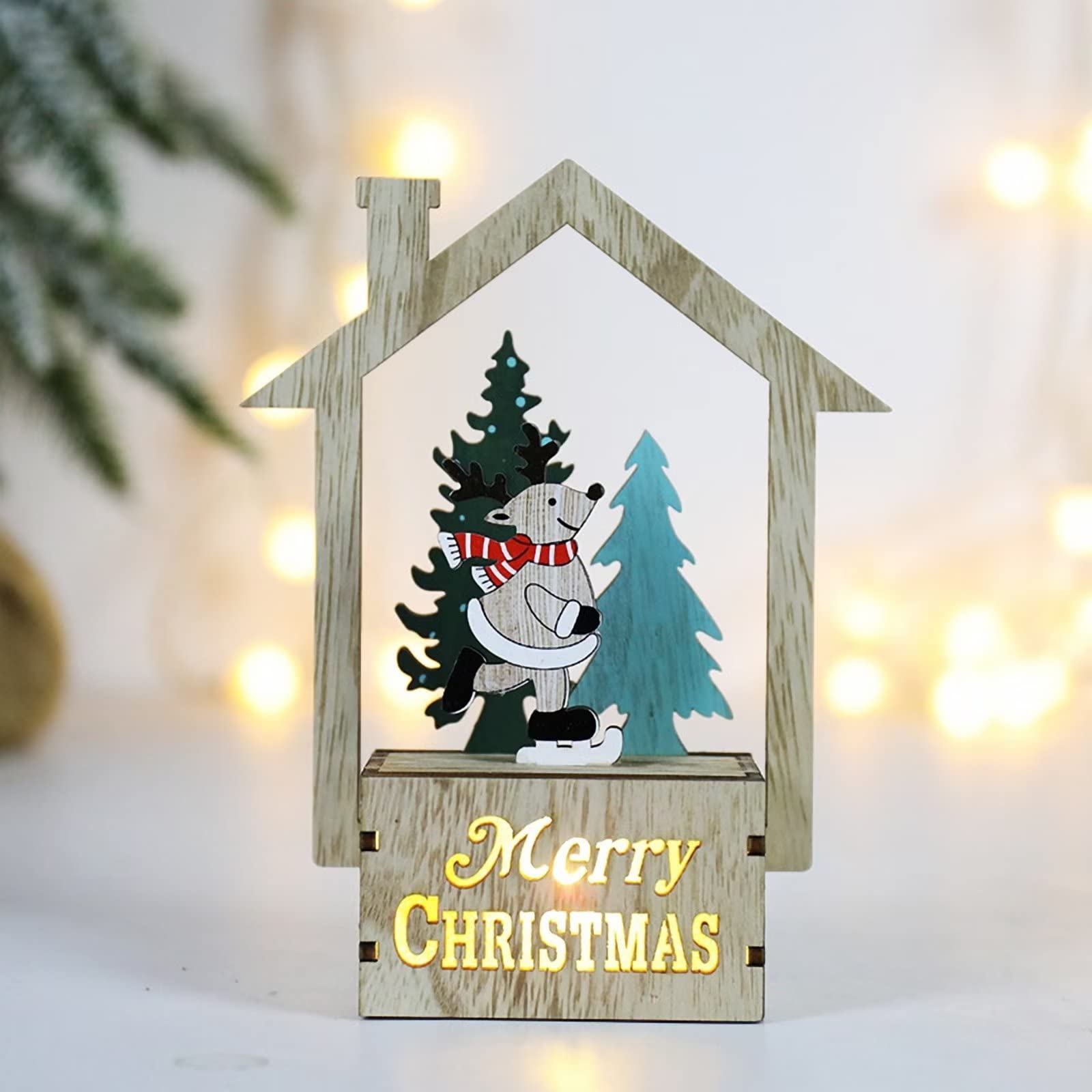 RUMOD Christmas Wood Village LED Lighted House Set - Desktop & Hanging Holiday Decor for Christmas Tree, Party, Home Decoration | Perfect for Mantel, Tabletop & Holiday Displays