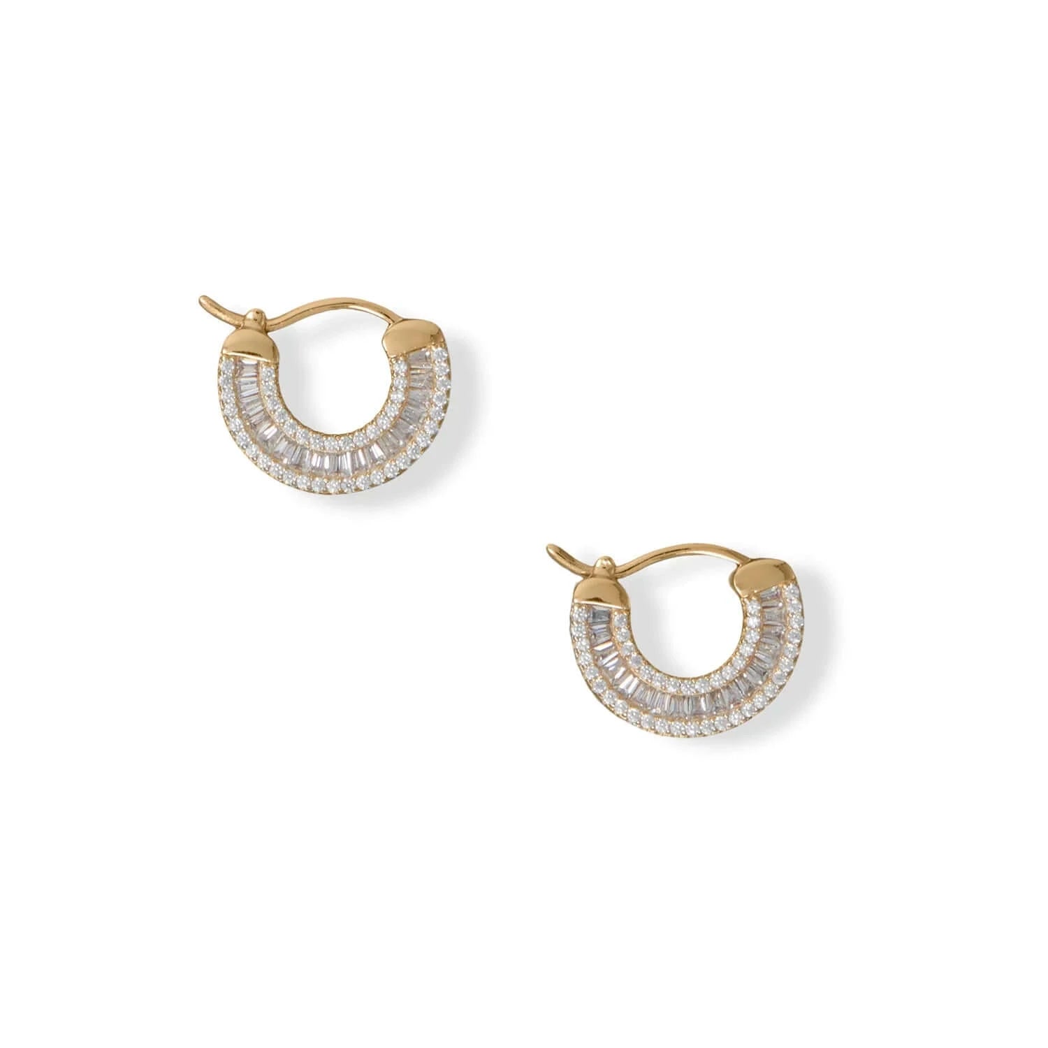 14K Gold Plated Sterling Silver Baguette Cubic Zirconia Hoop Earrings for Women - Elegant Everyday Jewelry & Perfect Gift for Her