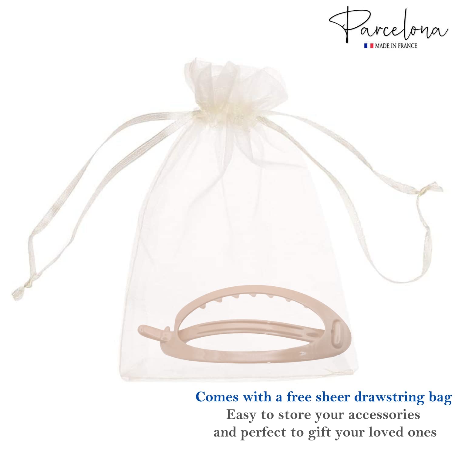 French Plain Oval Large No Metal Hair Clip Barrettes - Beige | Non-Slip Hair Accessories for Women, Girls | Perfect for Work, Weddings & Everyday Styling