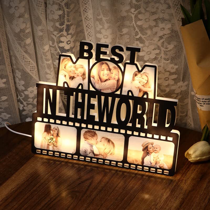 Personalized Best Mom in The World Photo Lamp - Custom LED Night Light with Photo for Mother's Day - Unique Gift for Mom, Grandma, Wife - Perfect for Bedroom, Nursery, or Special Occasions