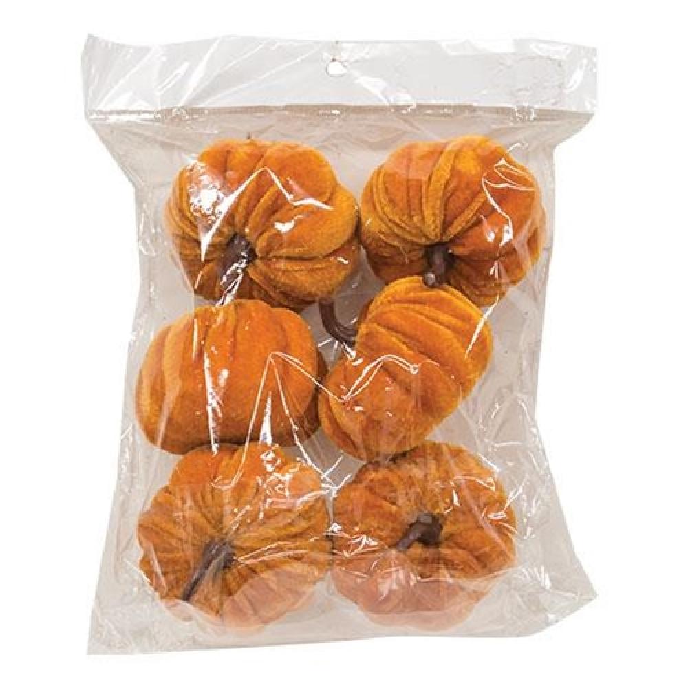 6-Pack Mini Velvet Orange Pumpkins for Fall Decor - Thanksgiving Table Centerpiece, Halloween Party Decorations, Autumn Home Decor