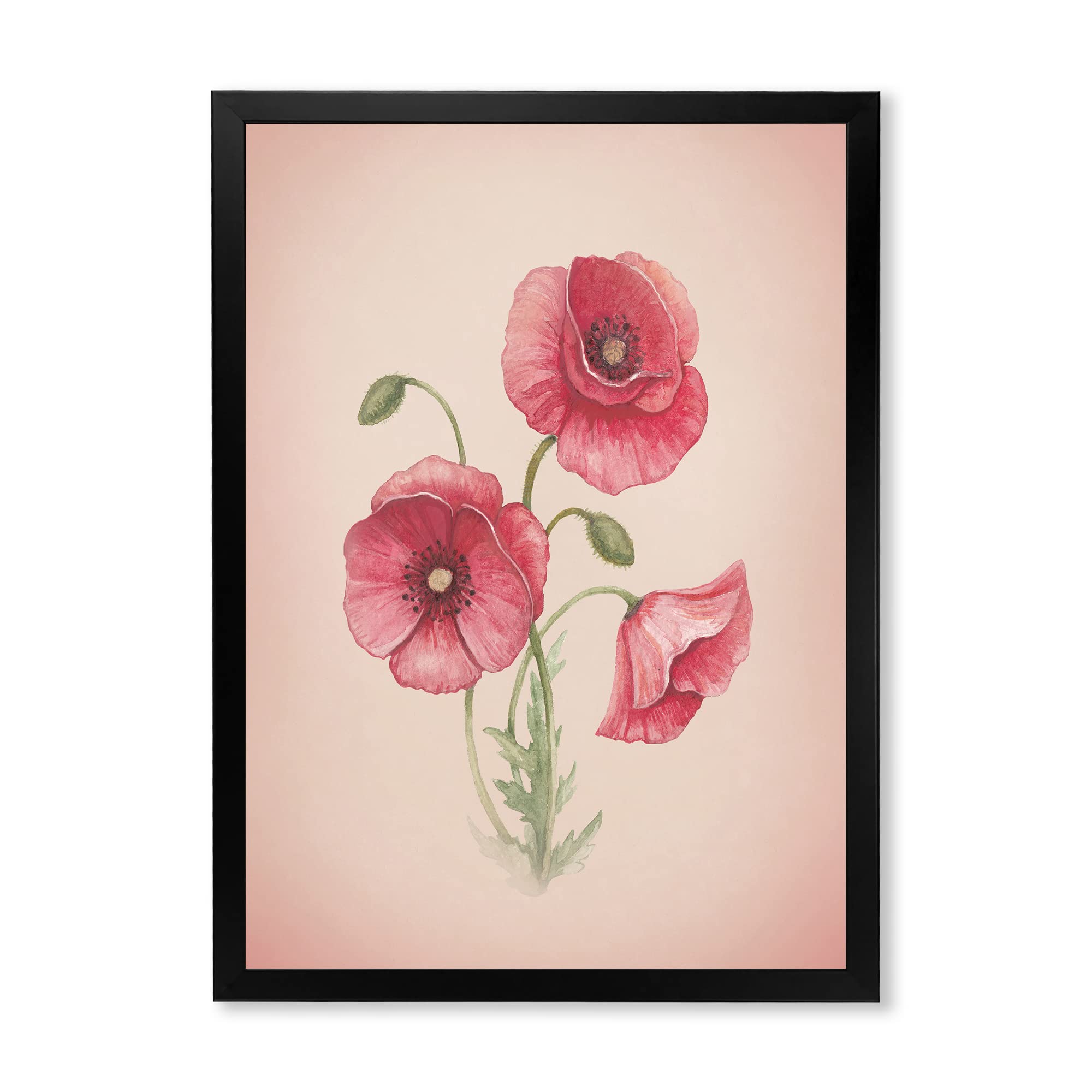 Vintage Retro Poppy Flowers Framed Wall Art - Floral Home Decor for Living Room, Bedroom & Office - Perfect Gift for Housewarming, Wedding & Birthday