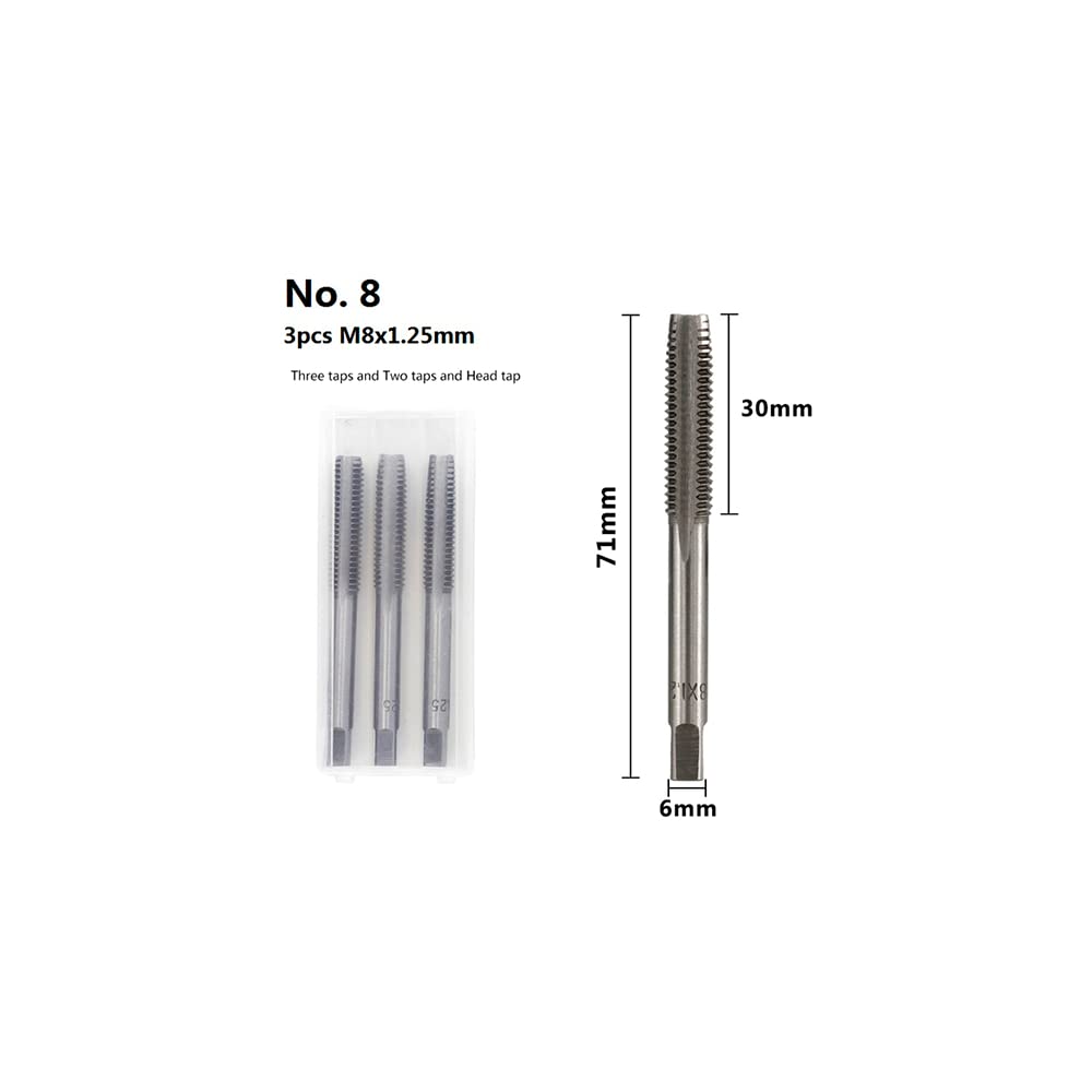 3PCS HSS Metric Thread Taps Set - M8x1.25 Straight Flute Plug Taps for Metalworking, DIY Projects & Professional Use - Durable Screw Tap Drill Bits for Hand Tools