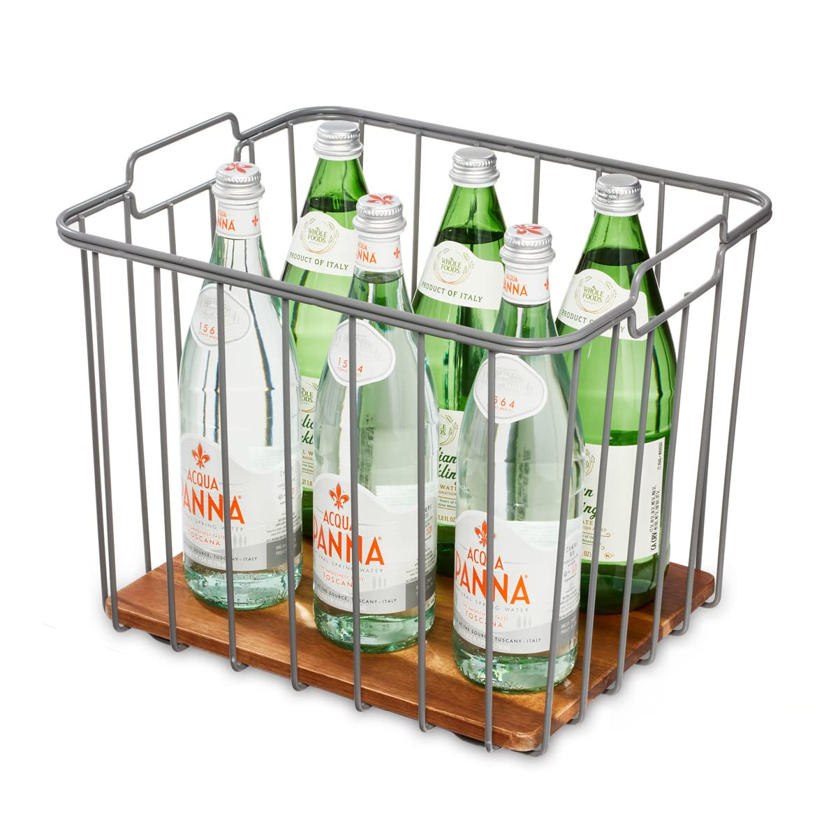 iDesign Ria Safford Collection Deep Pantry Wire Basket with Acacia Wood - 14.25