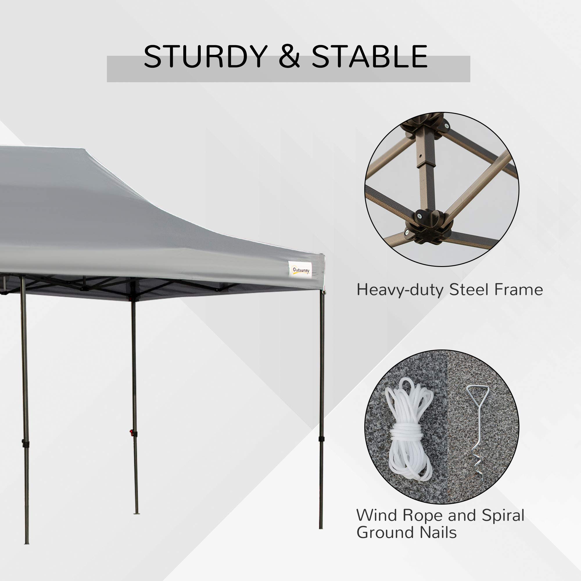 Outsunny 10' x 20' Pop Up Canopy Tent with Removable Sidewalls & Doors, Instant Shelter for Outdoor Events - Portable Party Tent with Wheeled Carry Bag & Adjustable Height - Perfect for Backyard, Garden, Patio, Camping & Tailgating - Gray