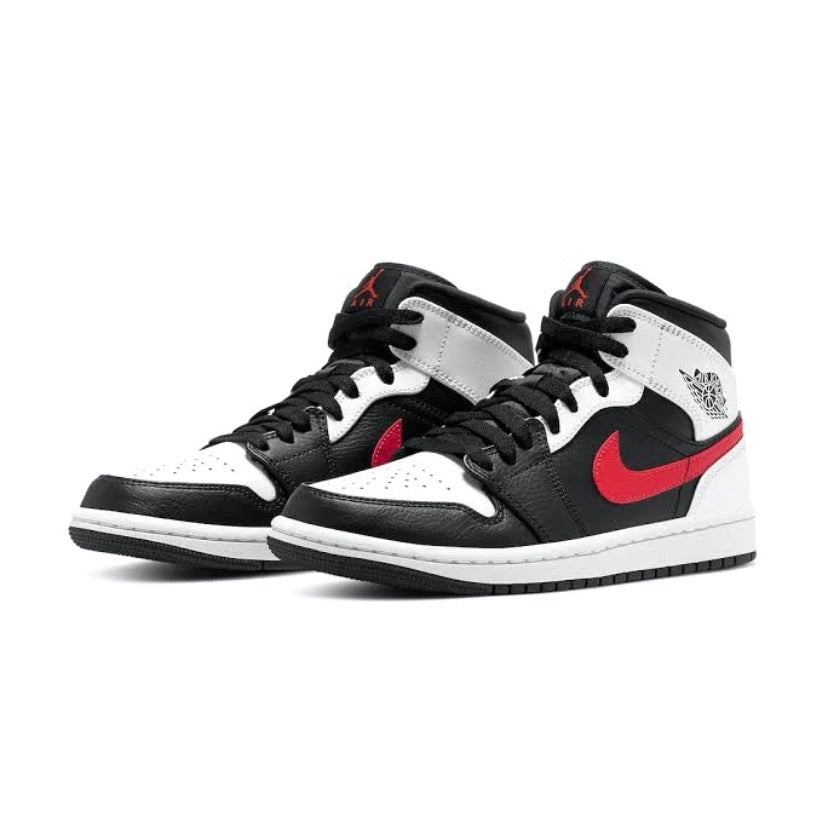Air Jordan 1 Mid Sneakers - Black, Chile Red & White Colorway | Men's Basketball Shoes for Casual Wear & Street Style