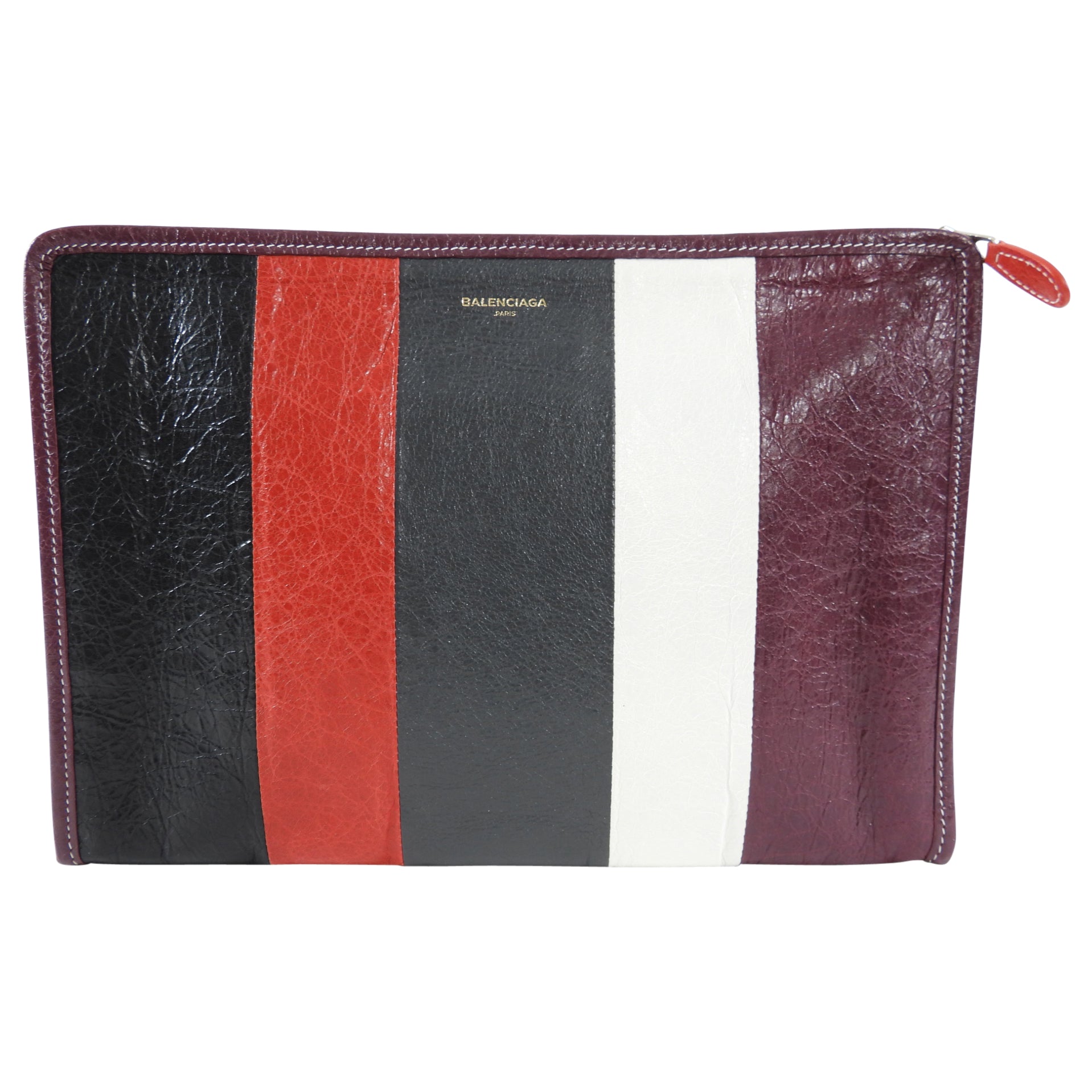 Balenciaga Bazaar Burgundy Stripe Clutch Bag for Women - Fashionable Designer Handbag for Evening Parties, Date Nights & Special Occasions