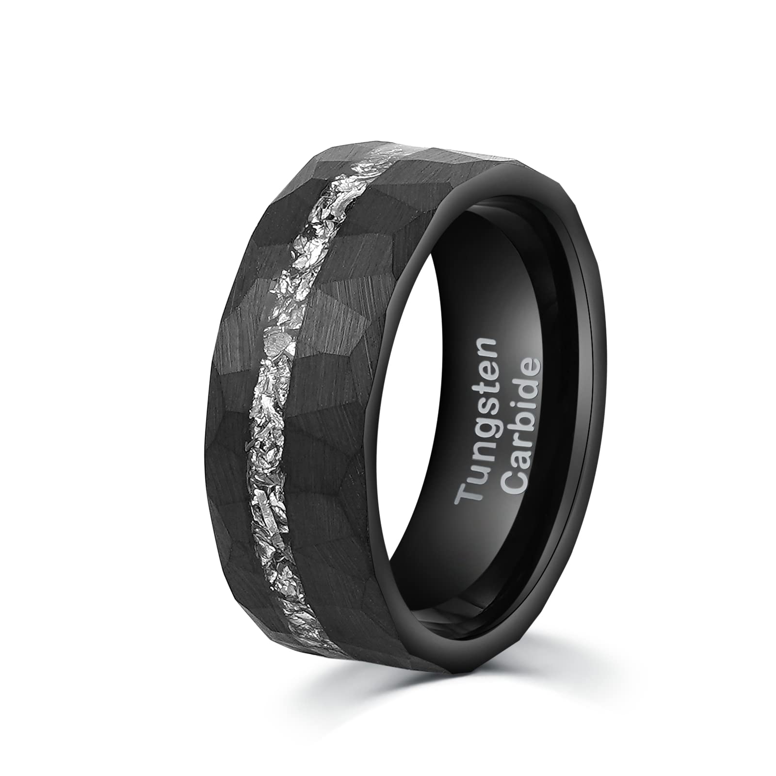 Meteorite Men's Wedding Ring - Hammered Black Tungsten Band, 8mm Comfort Fit, Durable & Hypoallergenic - Perfect for Engagements, Anniversaries, and Everyday Wear