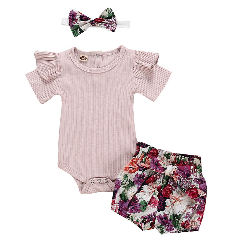 Girls' Floral Print Romper Shorts & Bodysuit Set - Cute Baby Summer Outfits for Playdates, Beach Trips & Outdoor Adventures