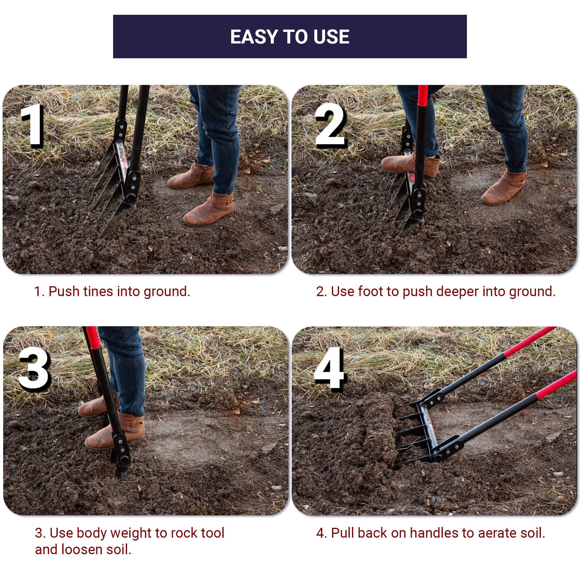 Bully Tools 92627 Heavy Duty Broad Fork with Fiberglass Handle - Perfect for Gardening, Composting, and Soil Aeration