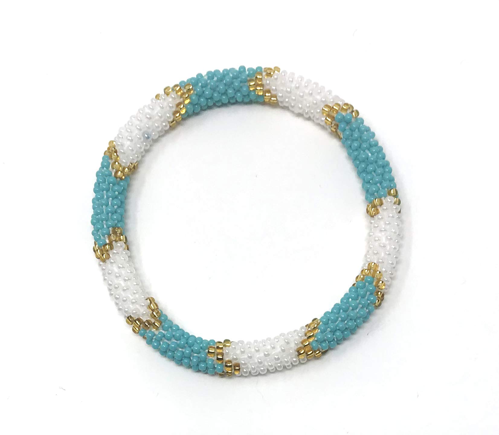 Wigspedia Crochet Glass Seed Bead Boho Bracelet - Handmade Nepal Beaded Jewelry for Women, Turquoise Teal Color, Perfect for Festival, Beach, Yoga & Boho Style Outfits
