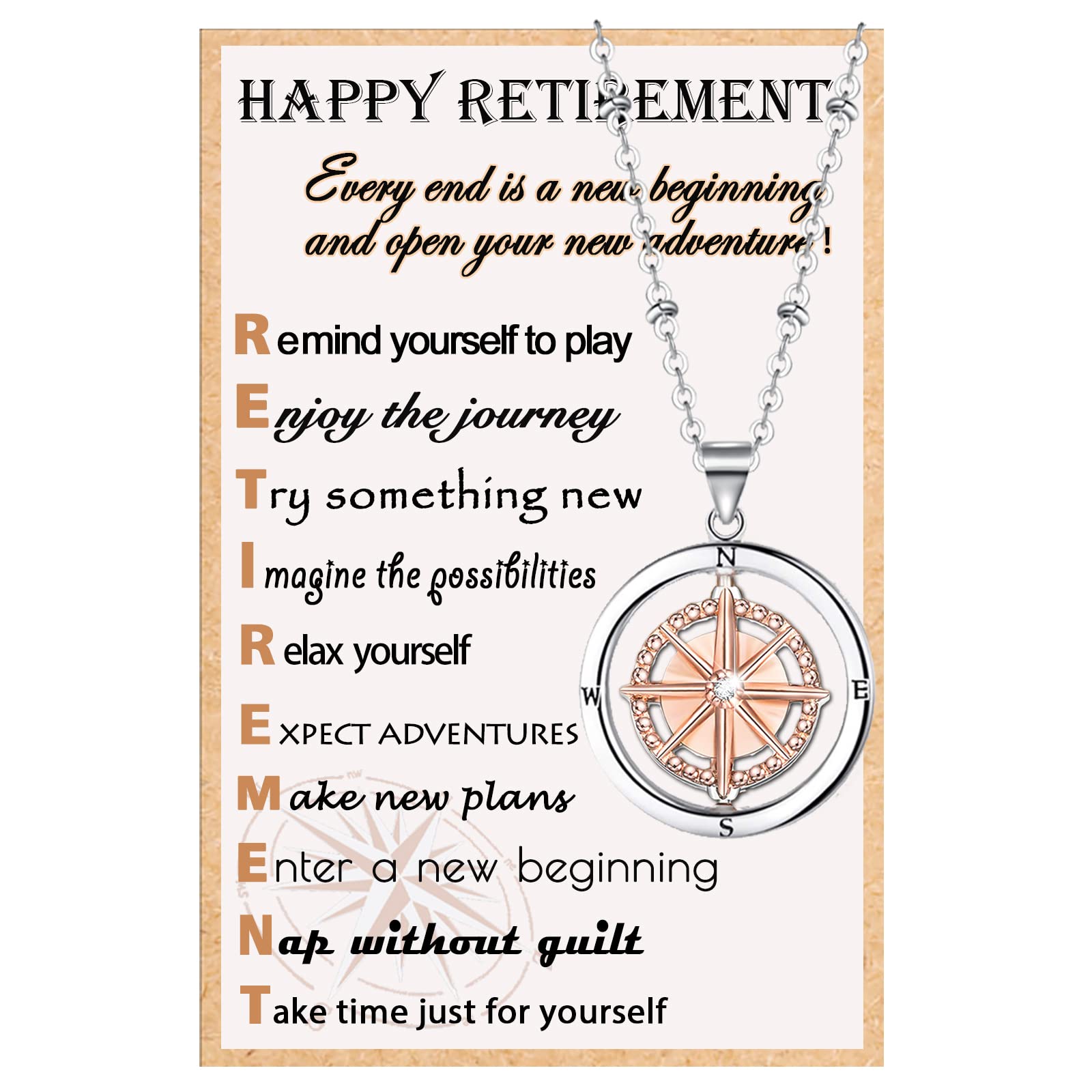 Elegant Compass Necklace - Thoughtful Retirement & Farewell Gift for Women, Coworkers, Friends & Classmates | Perfect Going Away Present for Her | Ideal for Retirement Parties, Work Goodbyes & Special Occasions