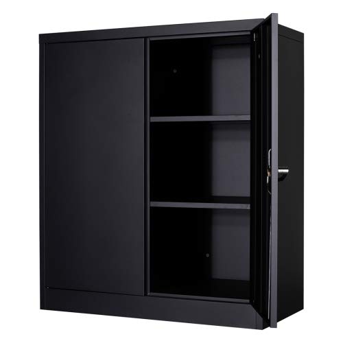 UINSOO 2-Door Black Metal File Cabinet with Adjustable Shelves & Lock - Office Storage Cabinet for Documents, Supplies & Organizing Files | Perfect for Home Office, Classroom & Business Use