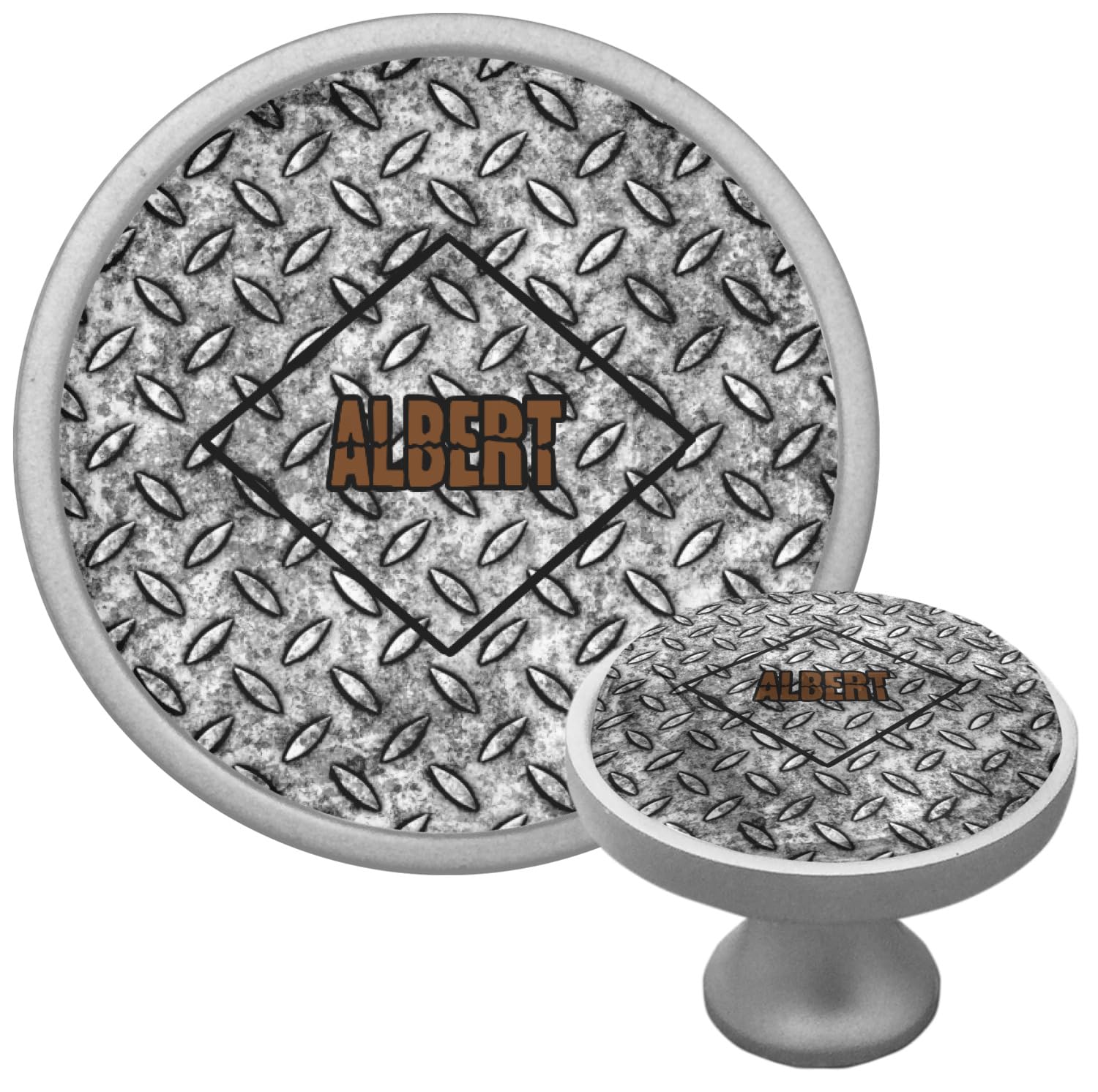 Custom Silver Diamond Plate Cabinet Knob - Durable Metal Drawer Pulls for Kitchen, Bathroom & Furniture - Rust-Resistant Hardware Upgrade for Home & Office