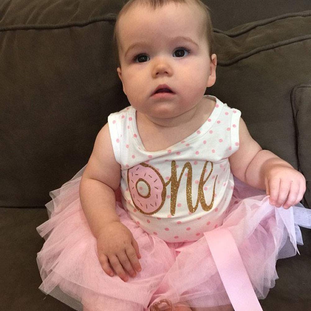 Newborn Baby Girls Pink Striped Tutu Dress & Headband 2Pcs Set - First Birthday Outfit, Casual Donut Print Skirt for Photoshoots, Parties & Special Occasions
