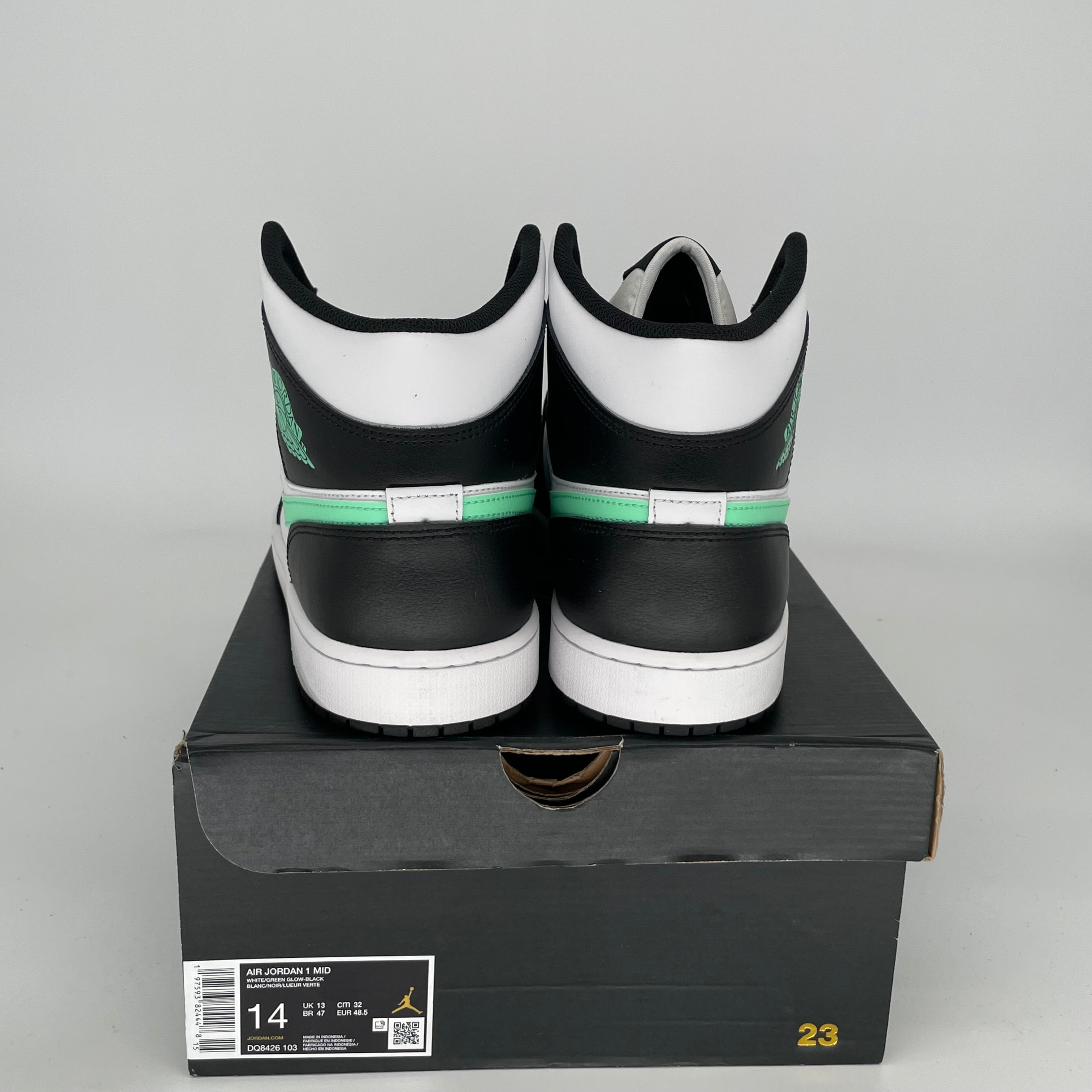 AIR JORDAN 1 MID Green Glow Basketball Shoes - Men's Size 14 (DQ8426-103) | Retro High-Top Sneakers for Streetwear & Basketball Games
