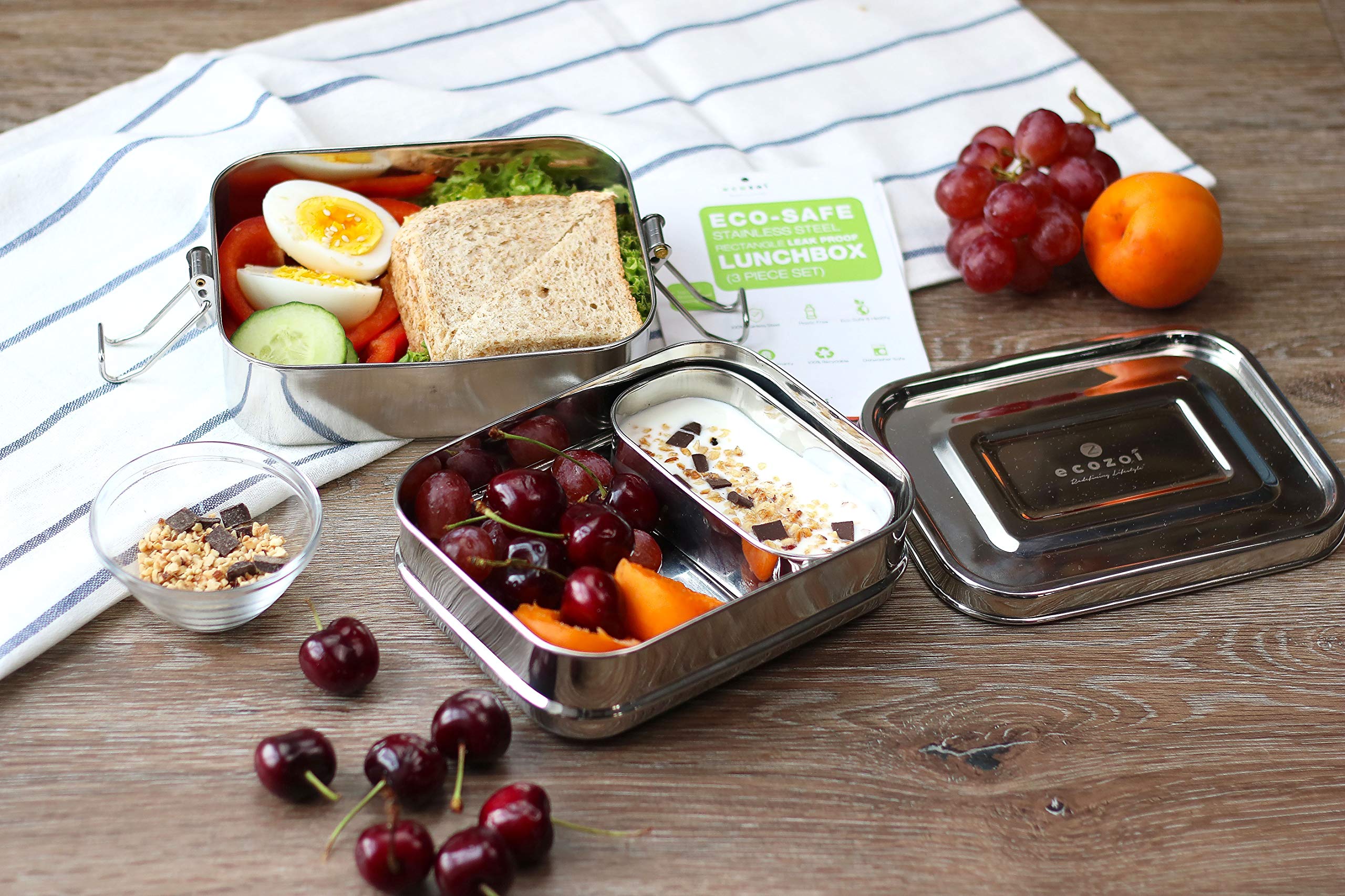 Leak Proof Stainless Steel Lunch Box - 3-in-1 Eco Friendly Bento Box with Silicone Seal & Bonus Lunch Pod | Sustainable Metal Food Container for Office, School, Picnic & Meal Prep | Reusable Tiffin Box