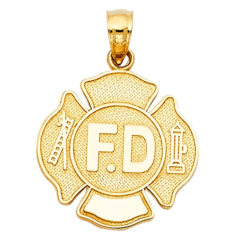 14K Yellow Gold Fire Department Pendant Necklace for Women - 17x17mm Firefighter Jewelry Gift - Perfect for First Responders, EMS Appreciation & Firefighter Wife Gifts