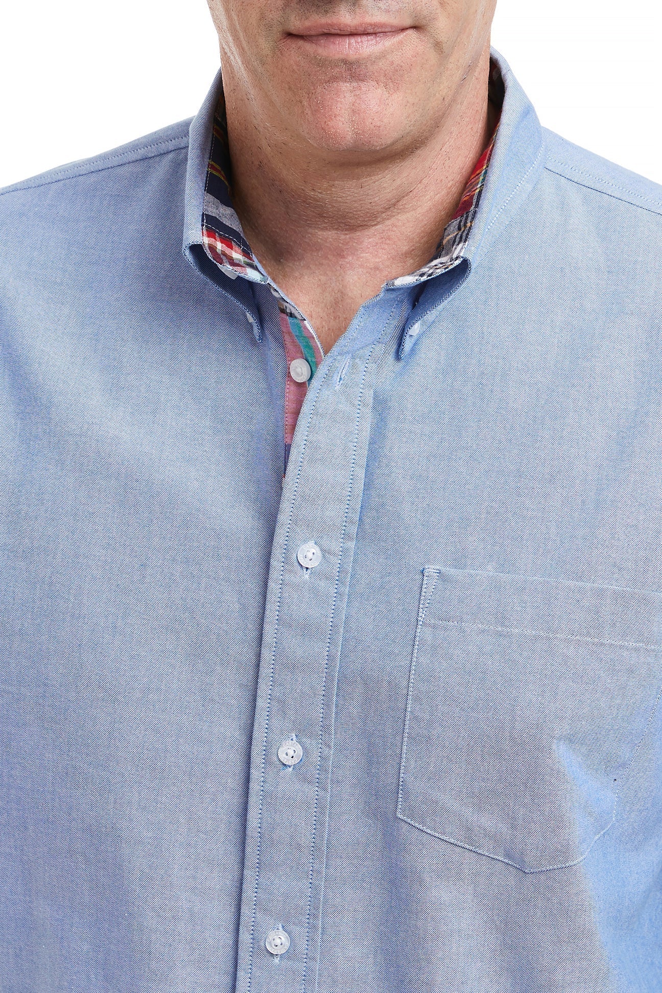 Chase Shirt Blue Oxford with Weston Patch Madras Trim - Premium Men's Casual Button Down Shirt for Business & Weekend Wear