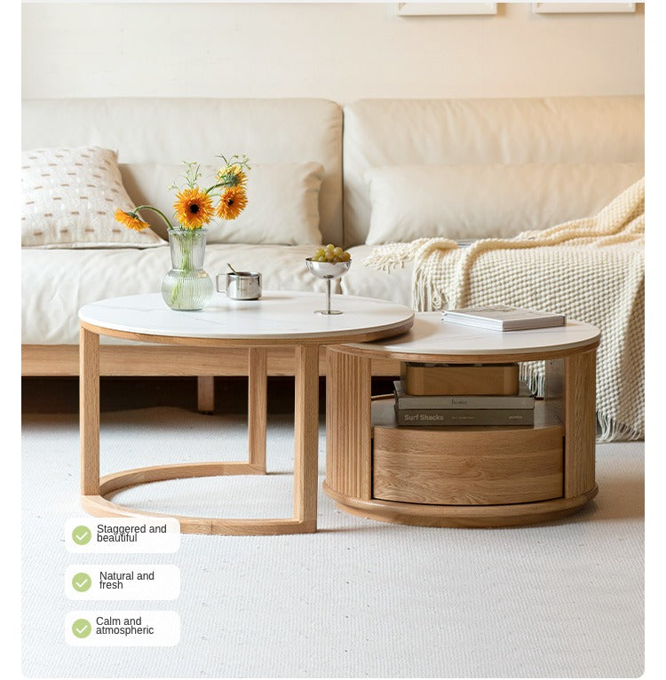 Solid Oak and Ash Wood Rock Plate Coffee Table - Rustic Living Room Furniture for Home Decor & Relaxation