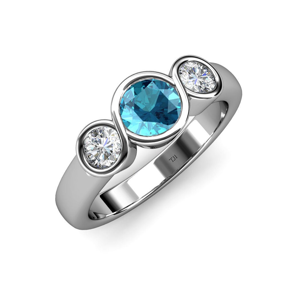 TriJewels London Blue Topaz & Diamond (SI2, G) Infinity Three Stone Ring 1.95ct tw in 14K White Gold - Elegant Engagement, Anniversary & Wedding Jewelry Gift