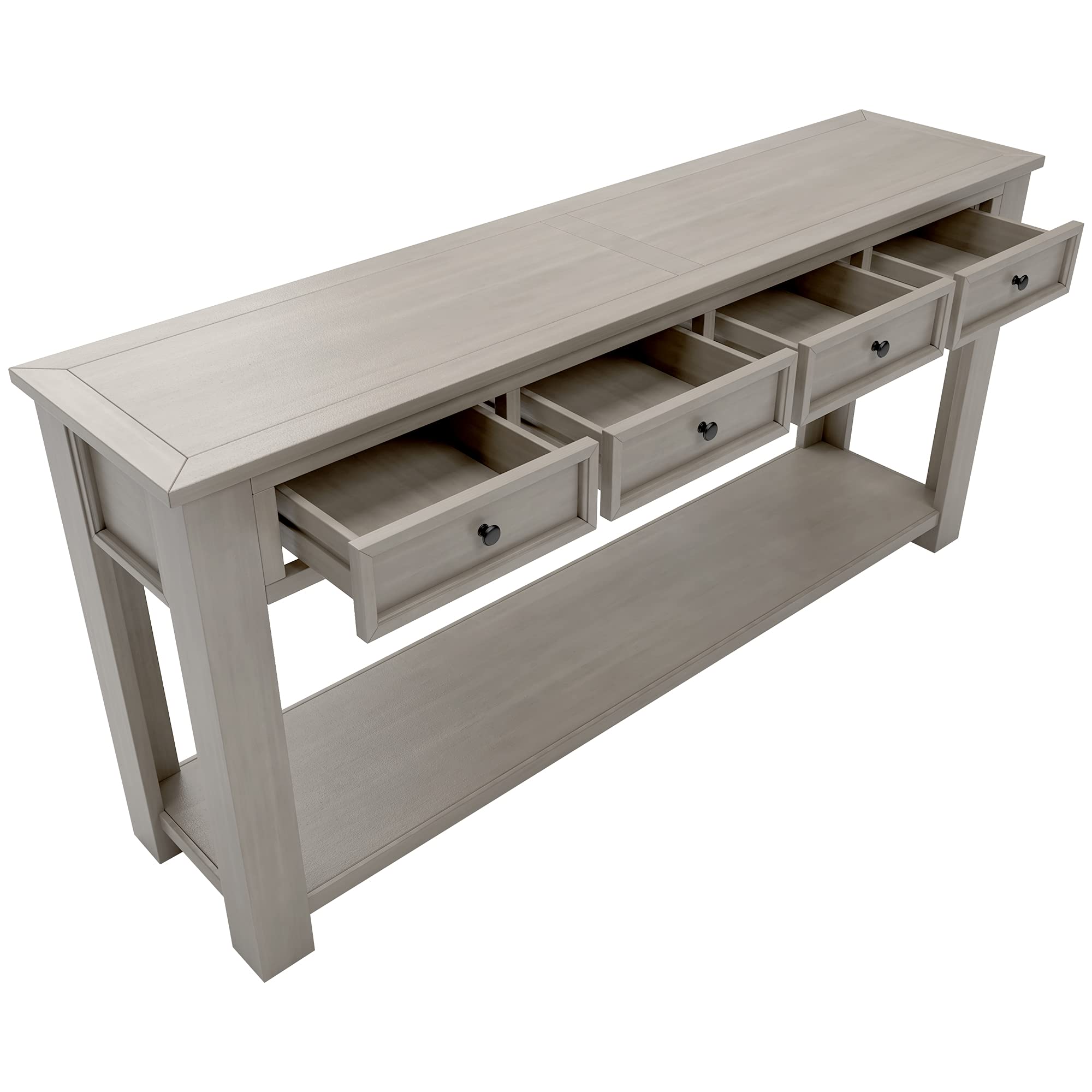 Rustic Solid Wood Console Table with 4 Storage Drawers - 63