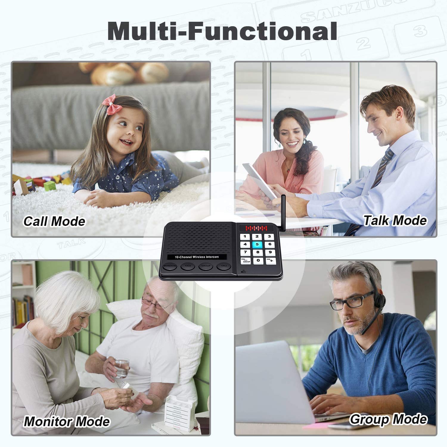 Wireless Intercom System for Home & Office - 10 Channel 3 Privacy Code Long Range (1.1 Mile) Room to Room Communication - 2 Pack - Ideal for Houses, Businesses, and Multi-Room Communication