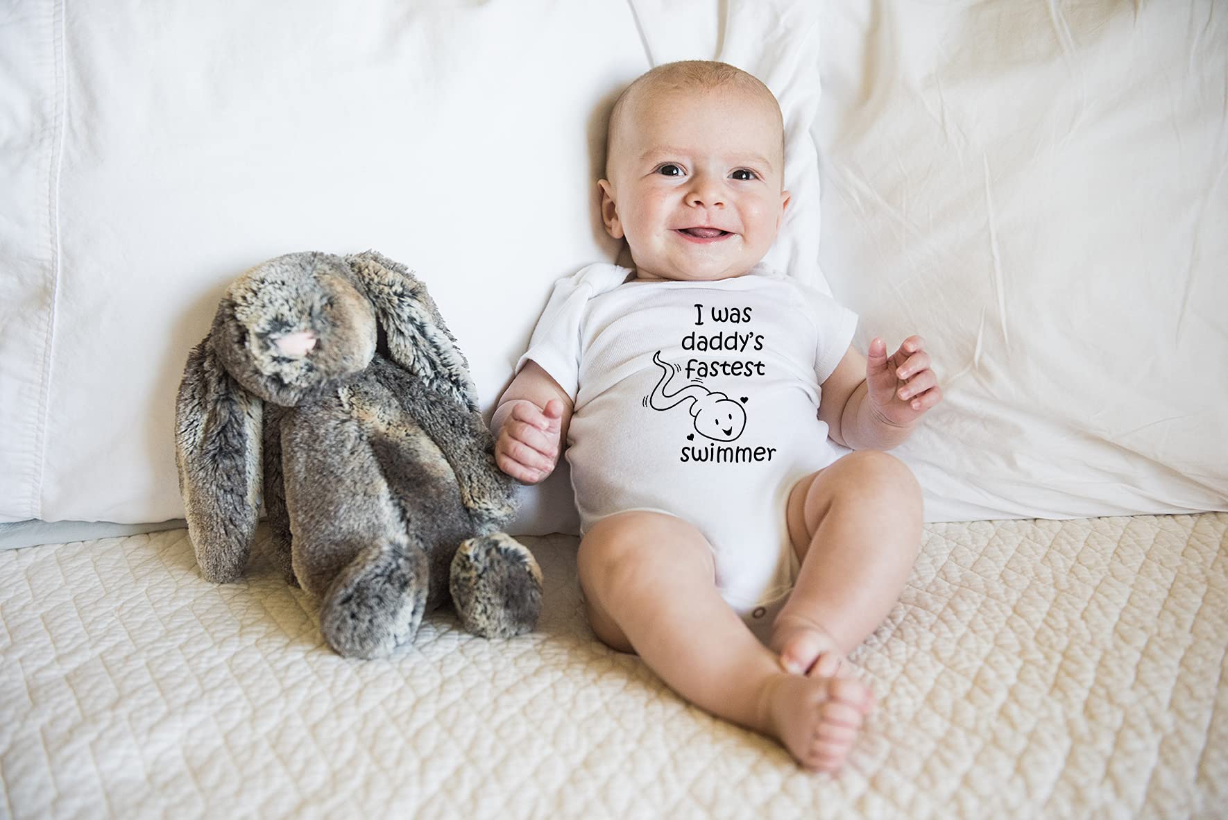 Funny Baby Boy Romper - Fastest Swimmer Bodysuit for Newborns - Perfect for Family Photos & Playtime