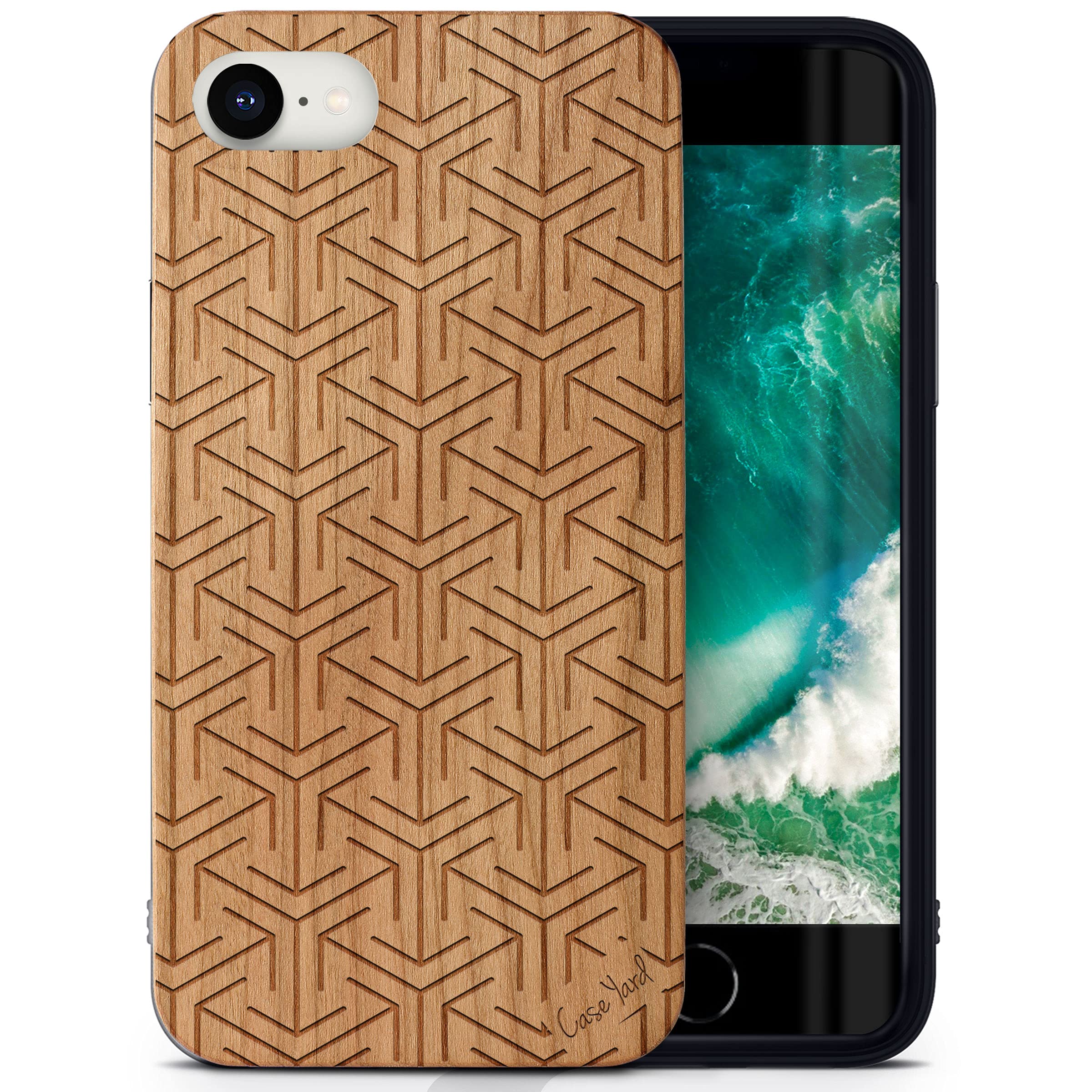CaseYard Cherry Wood iPhone SE Case - Laser Engraved Arrow Design | Slim Fit Shockproof Protective Cover for iPhone SE (2020/2022) | Eco-Friendly Wooden Phone Case for Men & Women | Perfect for Outdoor Activities, Office Use & Daily Protection