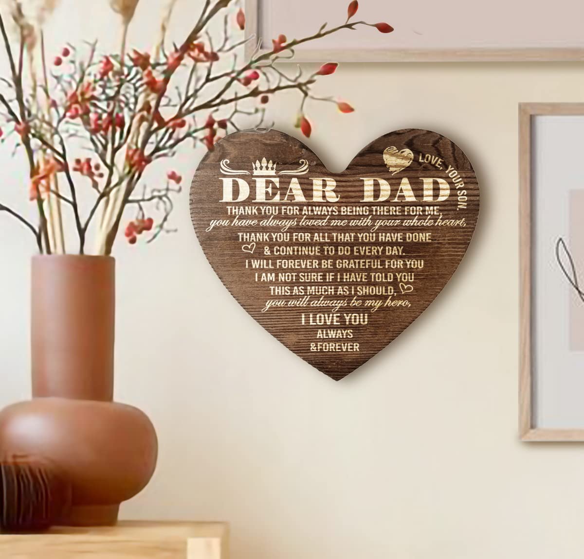 Personalized Wooden Heart Plaque for Dad - Thoughtful Father's Day, Birthday & Christmas Gift - Engraved Sentimental Thank You Dad Sign - Meaningful Home Decor for Father's Gifts - Perfect for Office Desk, Man Cave or Living Room Display